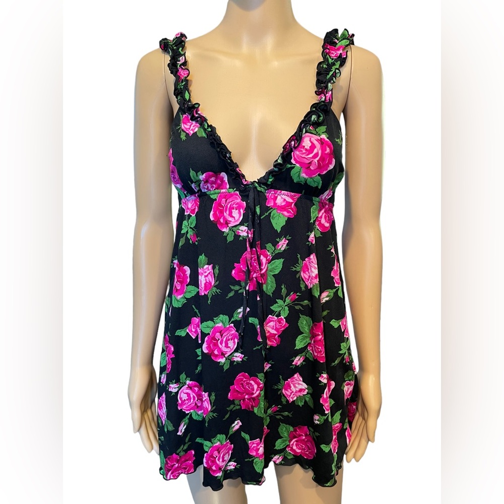 Smart & Sexy Sleepwear Vintage 90s Whimsygoth Romantic Rose Ruffle Slip Dress - Picture 1 of 8